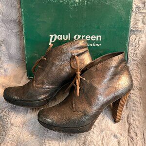 Paul Green New York Bronze Metallic Lace Up Platform Bootie 7.5
